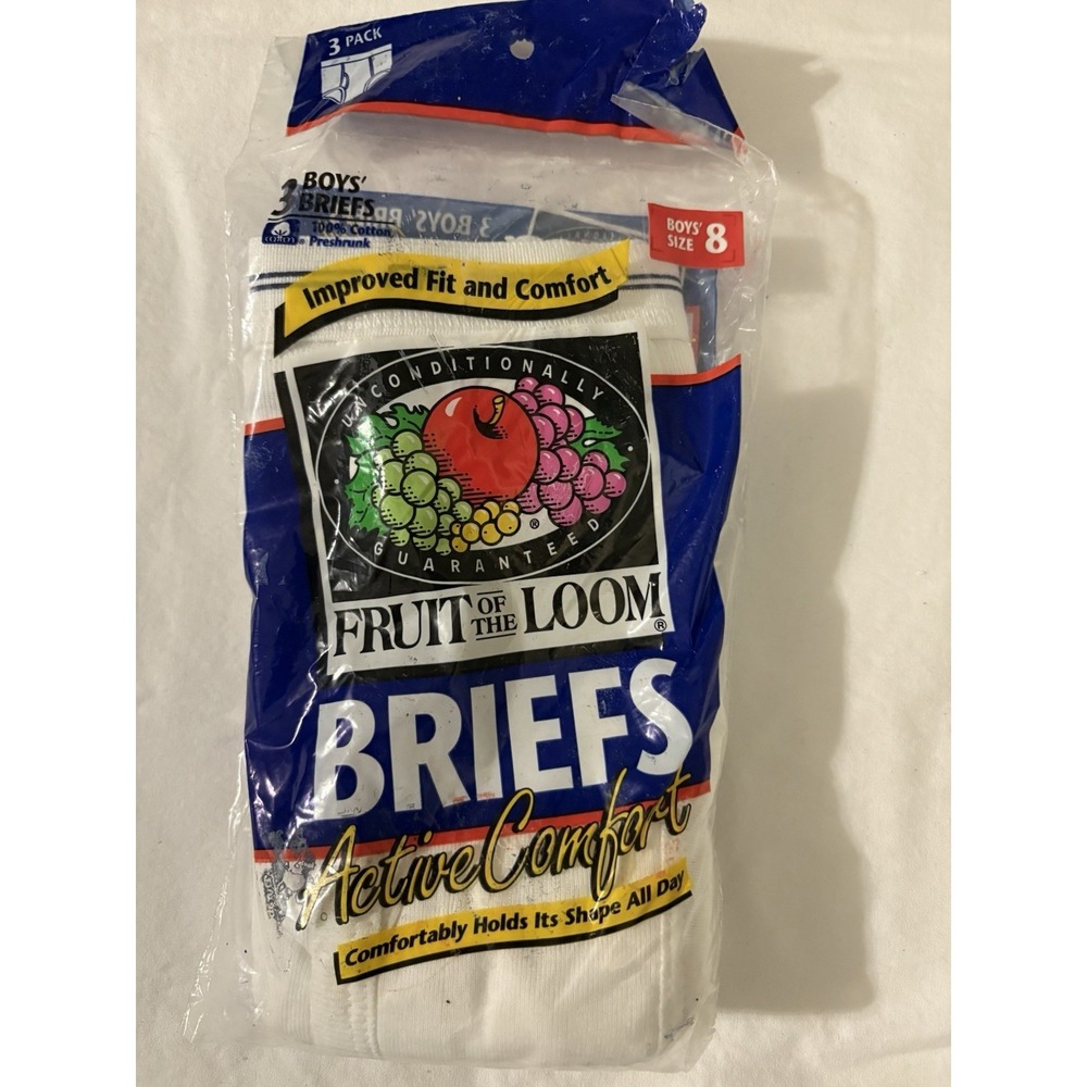 Fruit of the Loom 1996 Boys Sz 8 Active Comfort Briefs VTG 3 Pack NOS White
